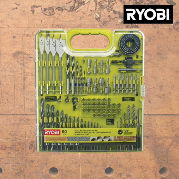 Bor og Bitsæt med 90 dele - Ryobi